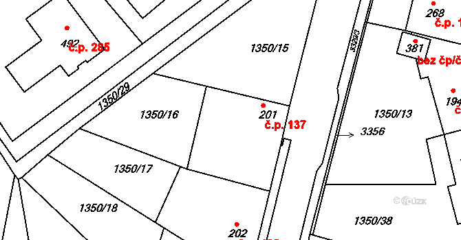 Březník 137 na parcele st. 201 v KÚ Březník, Katastrální mapa