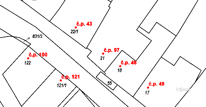 Čáslavice 97 na parcele st. 21 v KÚ Čáslavice, Katastrální mapa