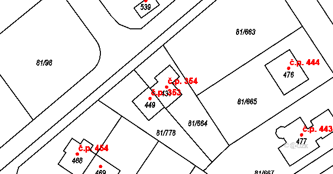 Nupaky 354 na parcele st. 431 v KÚ Nupaky, Katastrální mapa