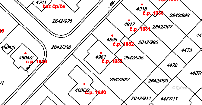 Kuřim 1833 na parcele st. 4981 v KÚ Kuřim, Katastrální mapa