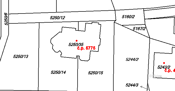 Chomutov 5775 na parcele st. 5250/35 v KÚ Chomutov I, Katastrální mapa