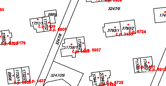 Zlín 5907 na parcele st. 1738/2 v KÚ Zlín, Katastrální mapa