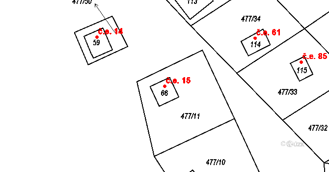 Hryzely 15, Barchovice na parcele st. 66 v KÚ Hryzely, Katastrální mapa