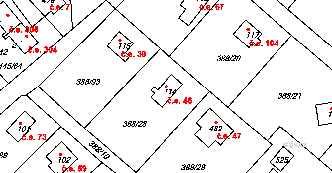 Ústupky 46, Seč na parcele st. 114 v KÚ Proseč u Seče, Katastrální mapa