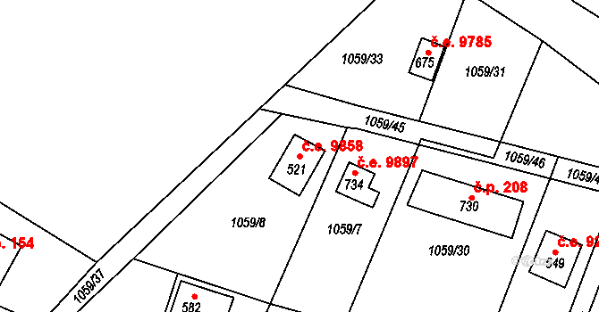 Děčín XVII-Jalůvčí 9858, Děčín na parcele st. 521 v KÚ Prostřední Žleb, Katastrální mapa