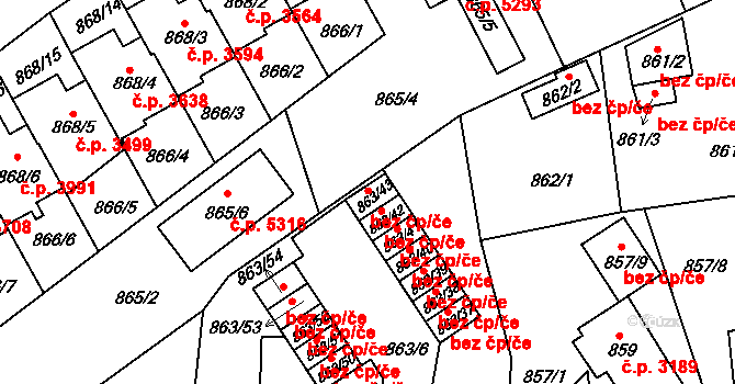 Mšeno nad Nisou 652, Jablonec nad Nisou na parcele st. 863/43 v KÚ Mšeno nad Nisou, Katastrální mapa