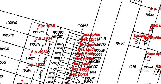 Teplice 40543846 na parcele st. 1900/58 v KÚ Teplice-Trnovany, Katastrální mapa