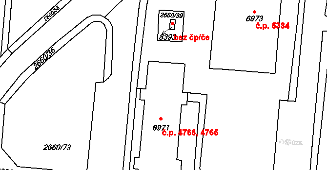 Zlín 4765,4766 na parcele st. 6971 v KÚ Zlín, Katastrální mapa