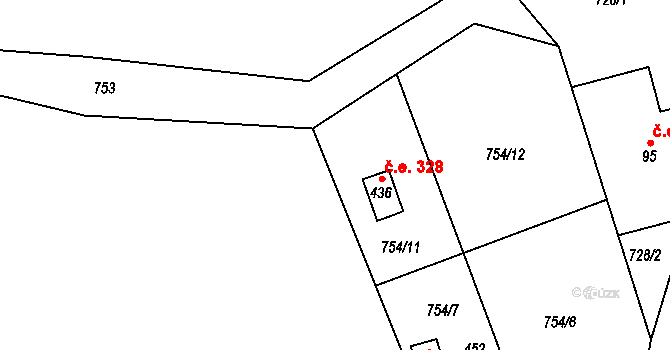 Mukařov 328, Malá Skála na parcele st. 436 v KÚ Mukařov u Jablonce nad Nisou, Katastrální mapa
