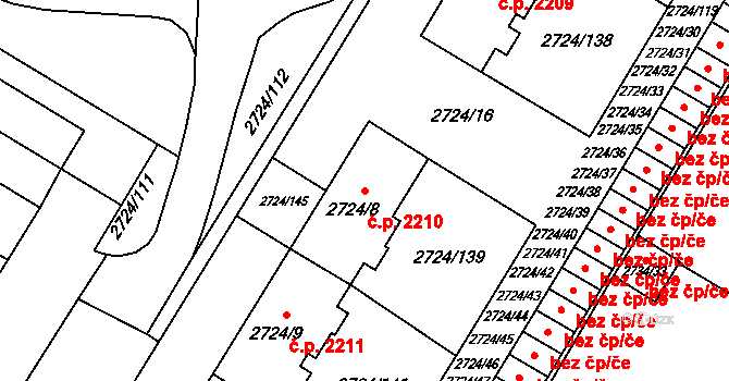 Předměstí 2210, Opava na parcele st. 2724/8 v KÚ Opava-Předměstí, Katastrální mapa
