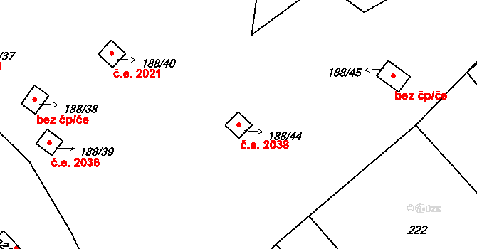 Sobědruhy 2038, Teplice na parcele st. 188/44 v KÚ Sobědruhy, Katastrální mapa