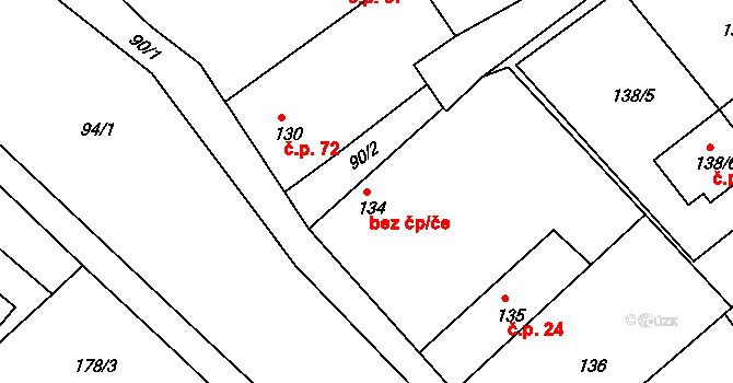 Suchdol nad Lužnicí 47562846 na parcele st. 134 v KÚ Tušť, Katastrální mapa