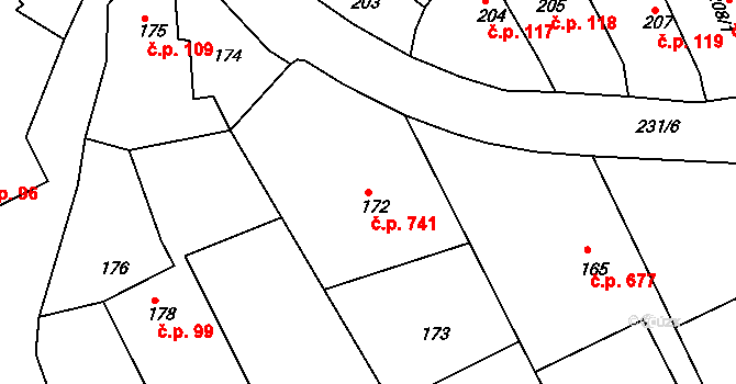 Buchlovice 741 na parcele st. 172 v KÚ Buchlovice, Katastrální mapa