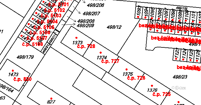 Přímětice 727, Znojmo na parcele st. 1374 v KÚ Přímětice, Katastrální mapa