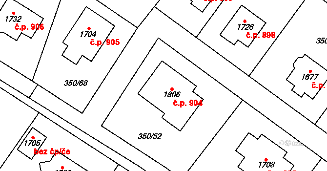 Kostelec nad Labem 904 na parcele st. 1806 v KÚ Kostelec nad Labem, Katastrální mapa