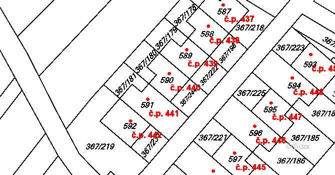 Sady 440, Uherské Hradiště na parcele st. 590 v KÚ Sady, Katastrální mapa