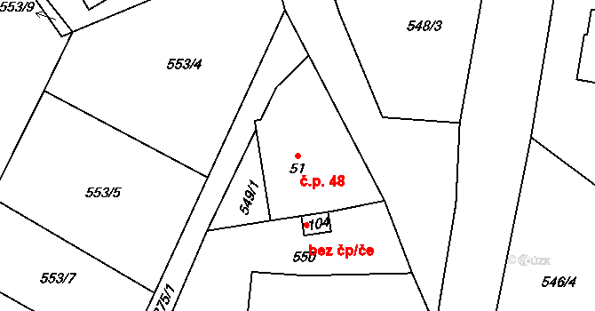 Šiškovice 48, Licibořice na parcele st. 51 v KÚ Licibořice, Katastrální mapa