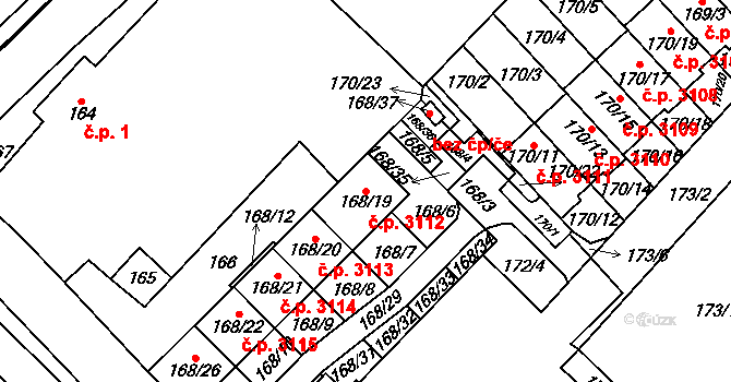 Milovice 3112 na parcele st. 168/19 v KÚ Milovice nad Labem, Katastrální mapa