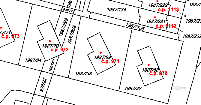 Nýřany 971 na parcele st. 1987/69 v KÚ Nýřany, Katastrální mapa