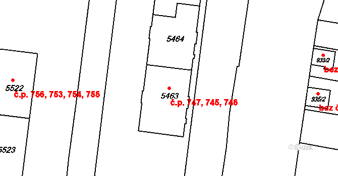 Litomyšlské Předměstí 745,746,747, Vysoké Mýto na parcele st. 5463 v KÚ Vysoké Mýto, Katastrální mapa