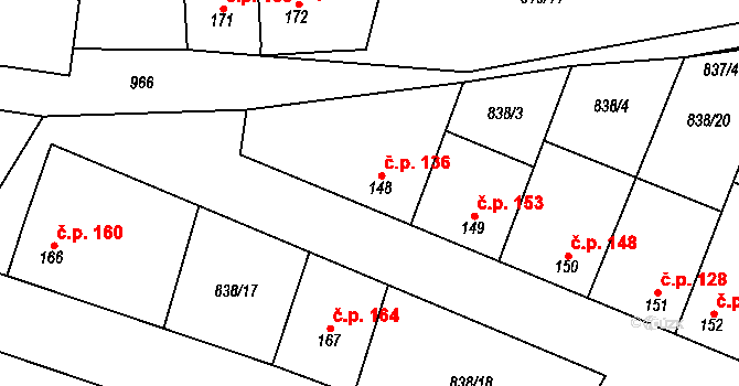 Olovnice 136 na parcele st. 148 v KÚ Olovnice, Katastrální mapa