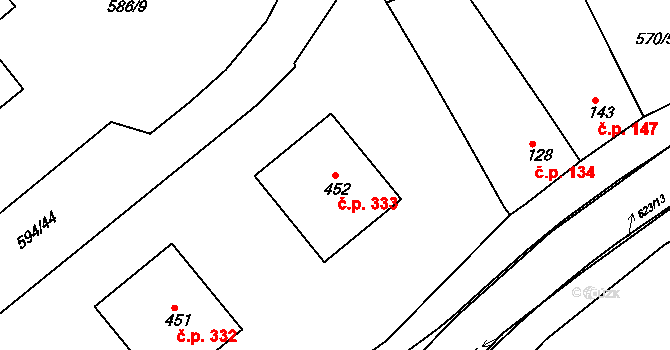 Běloves 333, Náchod na parcele st. 452 v KÚ Běloves, Katastrální mapa
