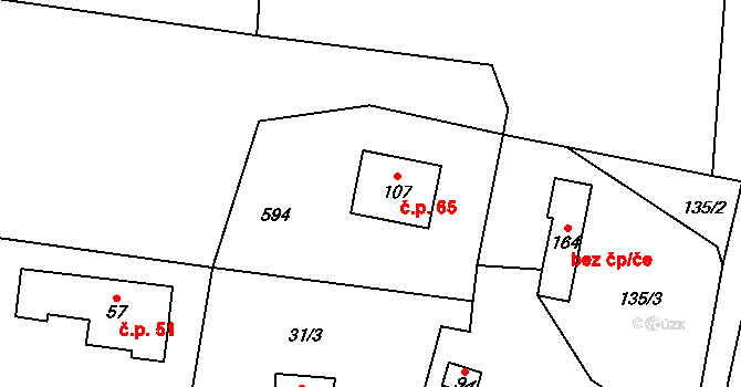 Hoděšovice 65, Býšť na parcele st. 107 v KÚ Hoděšovice, Katastrální mapa
