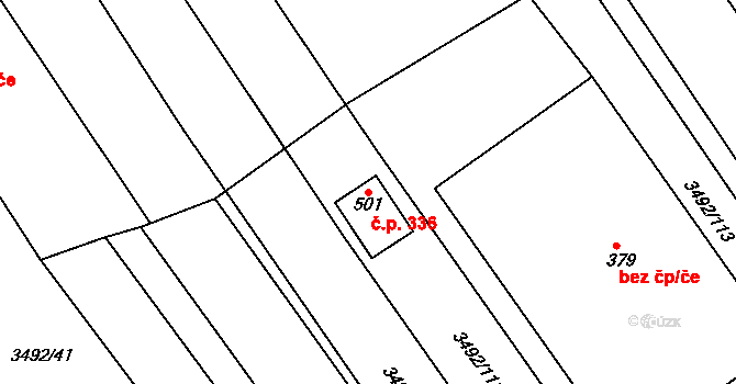 Dražovice 336 na parcele st. 501 v KÚ Dražovice, Katastrální mapa