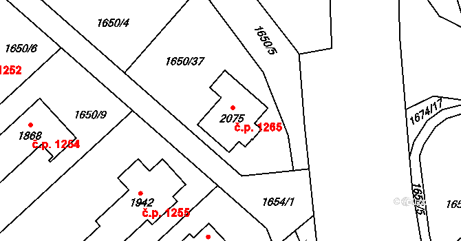 Hluboká nad Vltavou 1265 na parcele st. 2075 v KÚ Hluboká nad Vltavou, Katastrální mapa