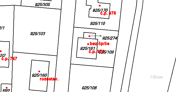 Srubec 976 na parcele st. 925/161 v KÚ Srubec, Katastrální mapa