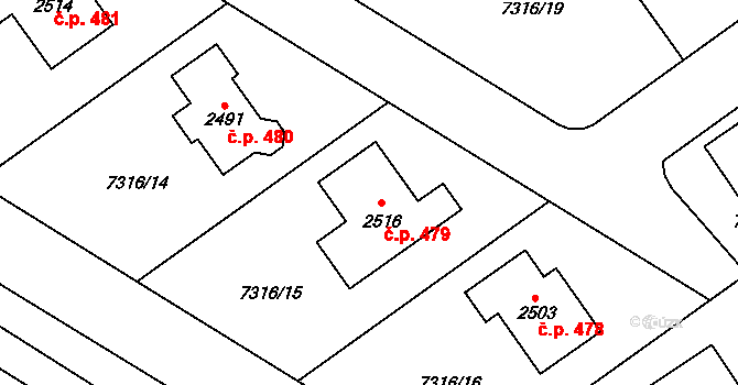 Telč-Štěpnice 479, Telč na parcele st. 2516 v KÚ Telč, Katastrální mapa