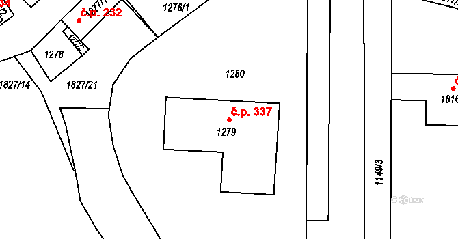 Loštice 337 na parcele st. 1279 v KÚ Loštice, Katastrální mapa