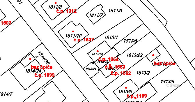 Radotín 1664, Praha na parcele st. 1813/18 v KÚ Radotín, Katastrální mapa