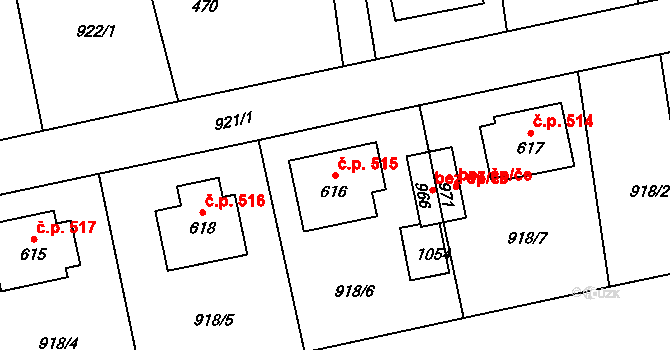 Černovice 515 na parcele st. 616 v KÚ Černovice u Tábora, Katastrální mapa