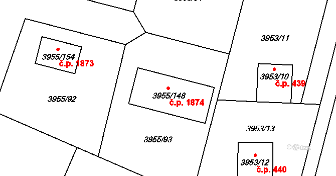 Chotěboř 1874 na parcele st. 3955/148 v KÚ Chotěboř, Katastrální mapa