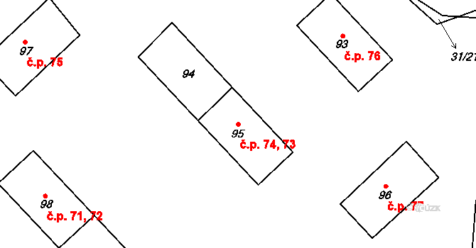 Bílek 73,74, Chotěboř na parcele st. 95 v KÚ Bílek, Katastrální mapa