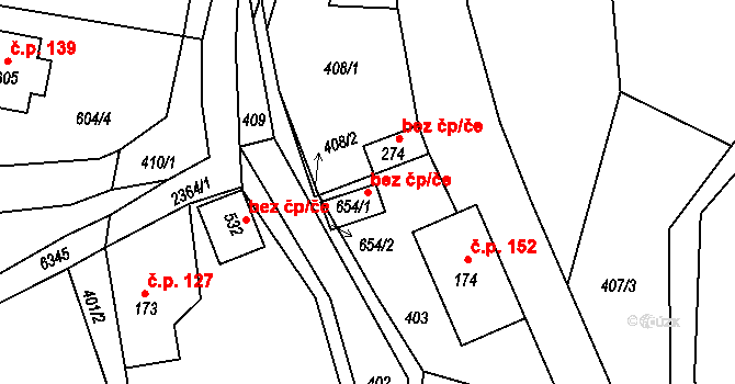 Hnátnice 95439846 na parcele st. 654/1 v KÚ Hnátnice, Katastrální mapa