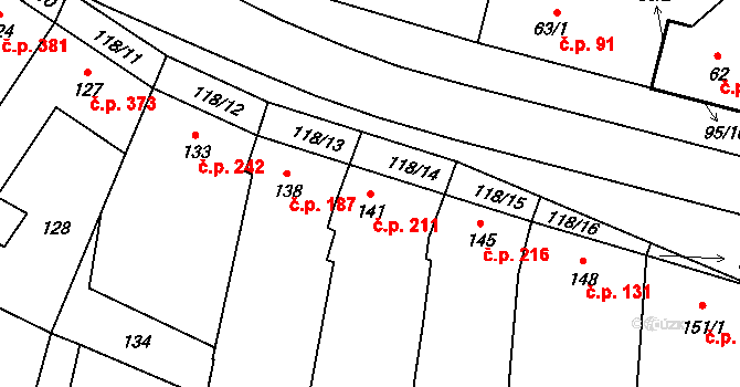 Moravský Žižkov 211 na parcele st. 141 v KÚ Moravský Žižkov, Katastrální mapa