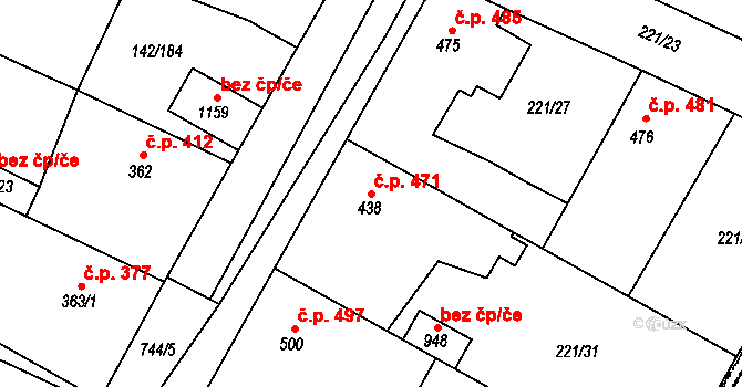 Chotěšov 471 na parcele st. 438 v KÚ Chotěšov, Katastrální mapa