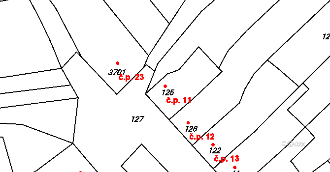 Vincencov 11 na parcele st. 125 v KÚ Vincencov, Katastrální mapa