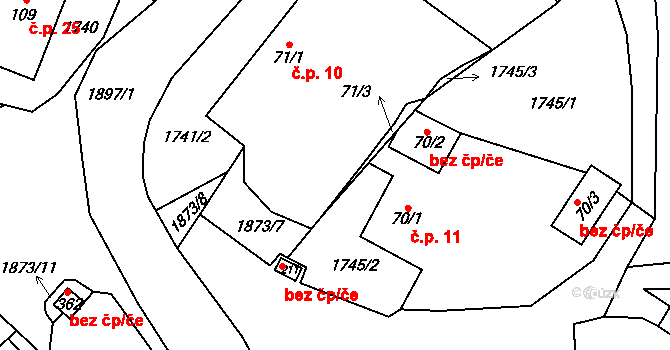 Nesměřice 10, Zruč nad Sázavou na parcele st. 71/1 v KÚ Nesměřice, Katastrální mapa