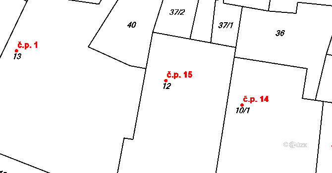 Kladruby 15, Teplá na parcele st. 12 v KÚ Kladruby u Beranova, Katastrální mapa