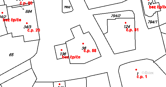 Žernov 58 na parcele st. 36 v KÚ Žernov u České Skalice, Katastrální mapa