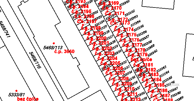 Jihlava 2204 na parcele st. 5333/28 v KÚ Jihlava, Katastrální mapa