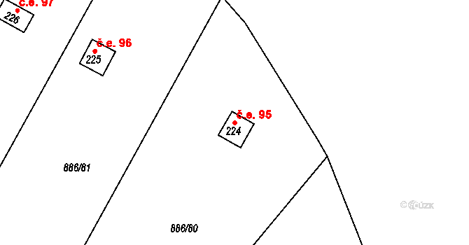 Sedlčánky 95, Čelákovice na parcele st. 224 v KÚ Sedlčánky, Katastrální mapa