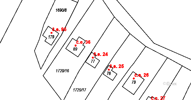 Čížov 36 na parcele st. 89 v KÚ Čížov u Jihlavy, Katastrální mapa