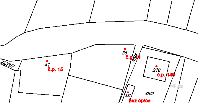 Troubky 14, Troubky-Zdislavice na parcele st. 38 v KÚ Troubky, Katastrální mapa