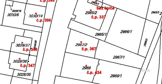 Nosálovice 367, Vyškov na parcele st. 2967/2 v KÚ Vyškov, Katastrální mapa