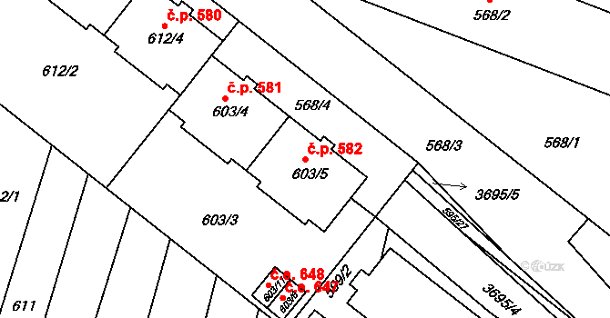 Vyškov-Předměstí 582, Vyškov na parcele st. 603/5 v KÚ Vyškov, Katastrální mapa
