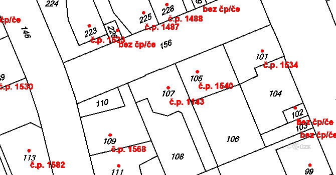 Kročehlavy 1143, Kladno na parcele st. 107 v KÚ Kročehlavy, Katastrální mapa